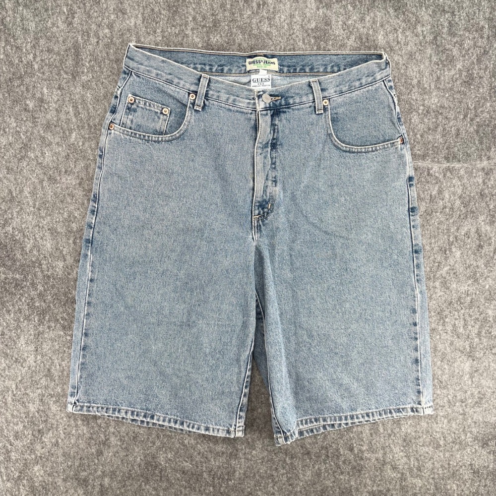 Vintage Guess Jeans Denim Shorts Mens 32 Light Wash Blue High Rise 90s